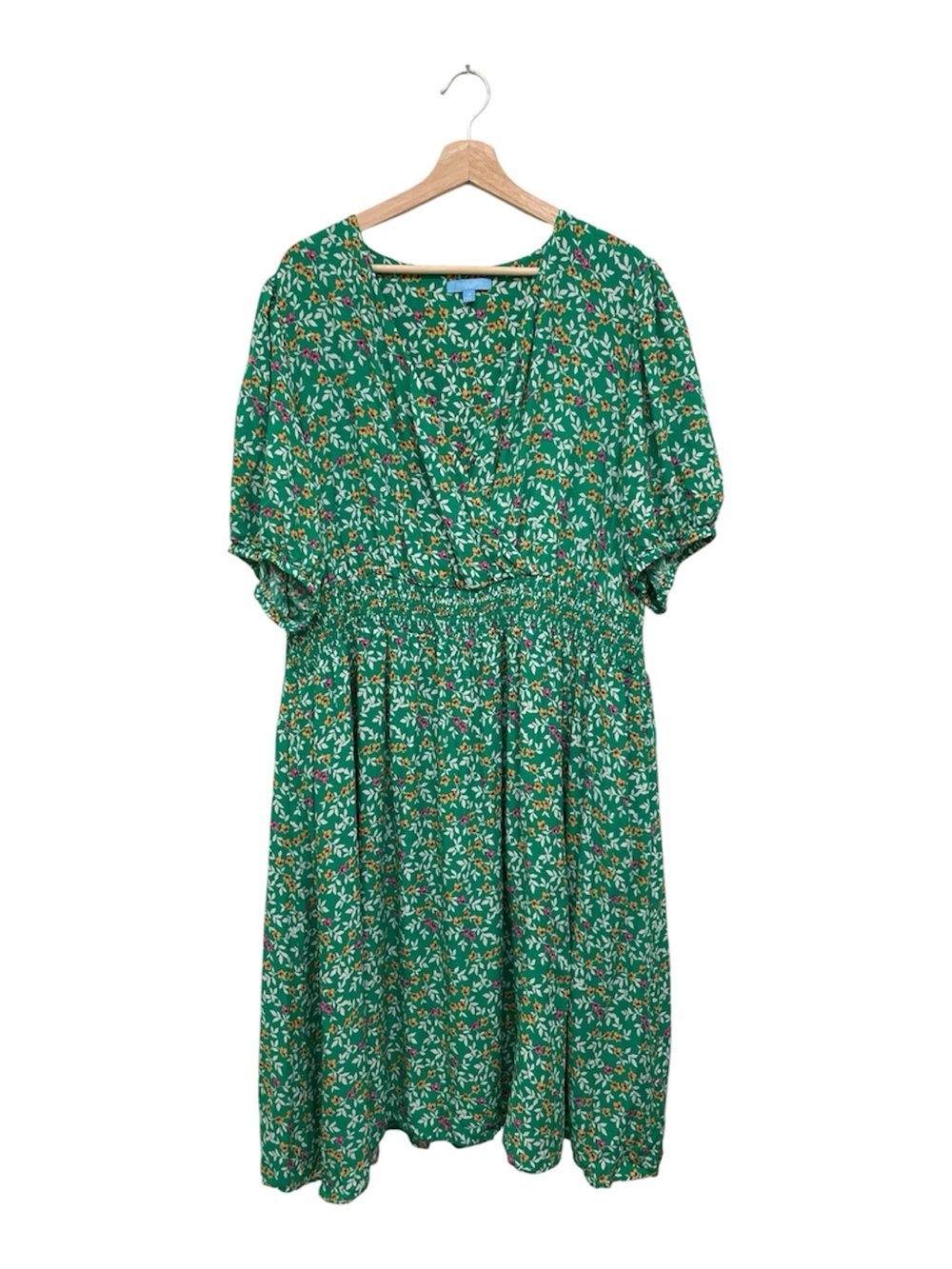 Draper James Green Floral V-Neck Smocked Midi Dress with Puff Sleeves - Size 3X - Picture 2 of 12